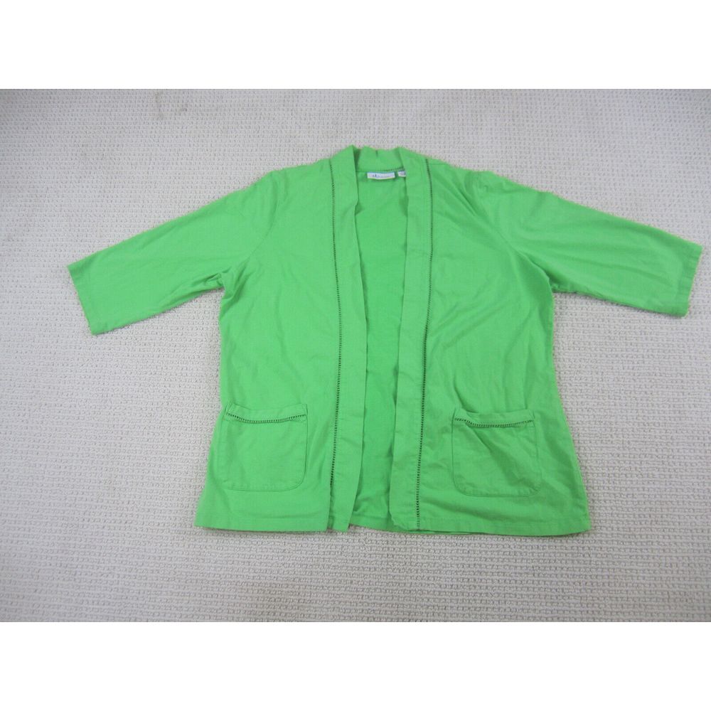 d&co. Shirt Womens Large Green Open Front Tunic w/Pockets Cardigan‎ Cotton